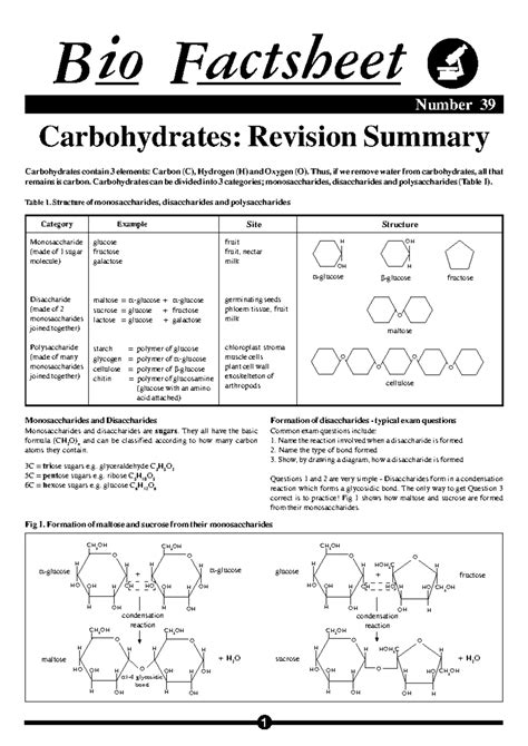 bio factsheet carbohydrates