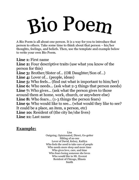 Bio Poem 21 Examples How To Write Format Bio Poem Template Printable - Bio Poem Template Printable