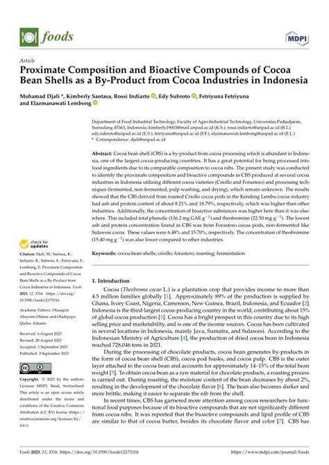 Bioactive Compounds In Different Cocoa Theobroma Cacao