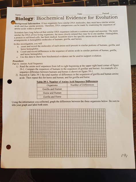 biochemical evidence evolution answer key
