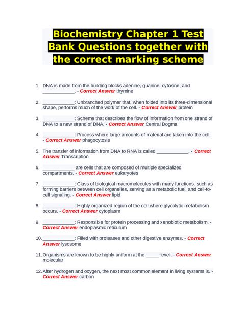 Biochemistry Chapter 1 Test