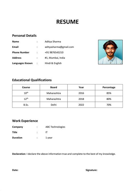 Biodata Format In Word
