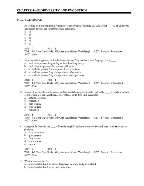 Biodiversity And Evolution Multiple Choice