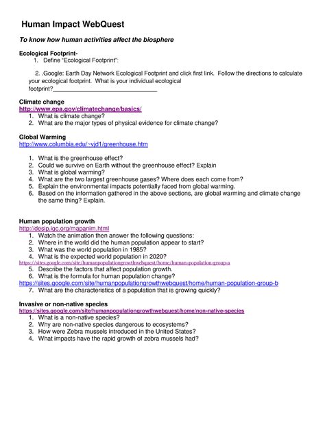 biodiversity and human impact webquest answers