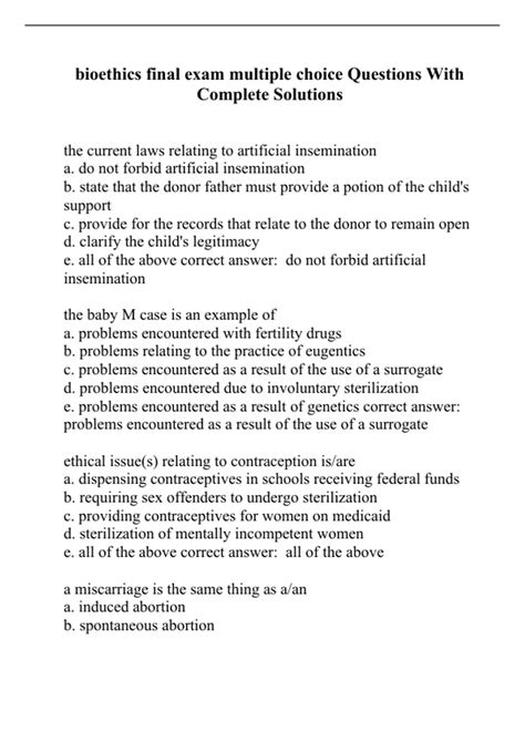 Bioethics Exam Questions Multiple Choice