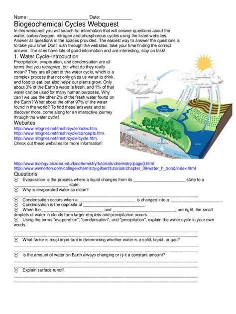 Biogeochemical Webquest Answer Key Name Date Biogeochemical Cycles Biogeochemical Cycles Worksheet Key - Biogeochemical Cycles Worksheet Key