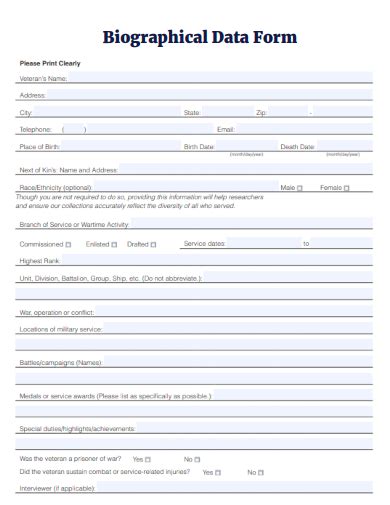 biographical interview sheet template