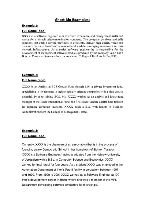 biographical summary format