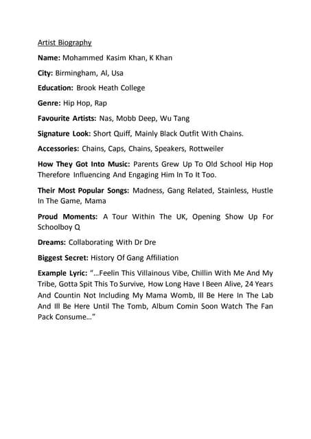 biography artist questions and answers pdf