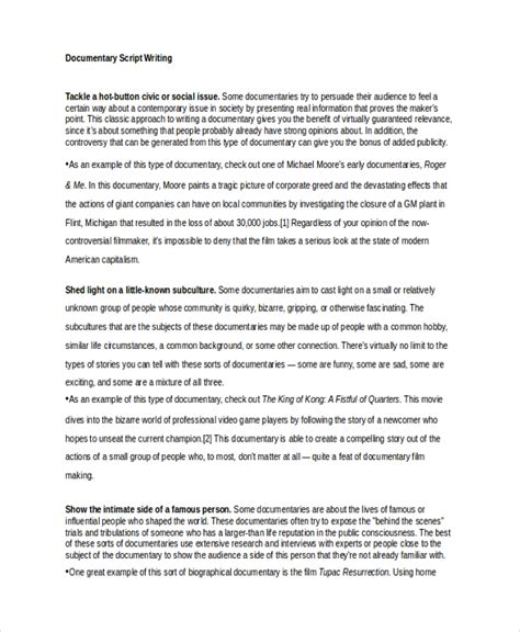 biography documentary script writing example