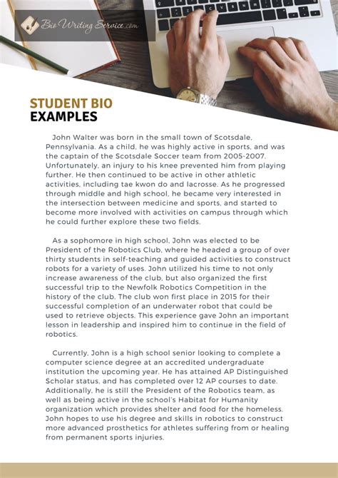 biography examples for highschool students