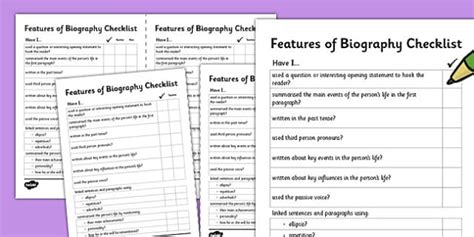 biography features checklist