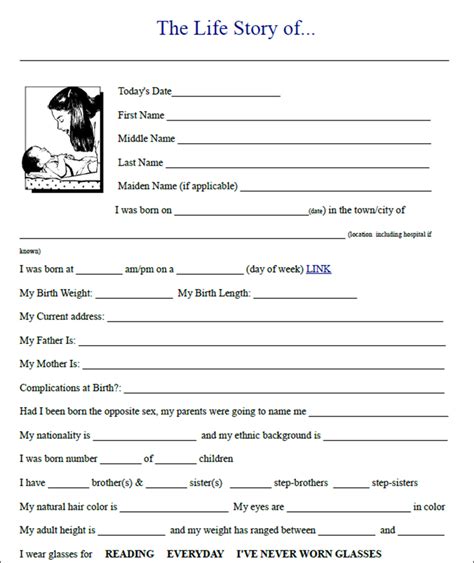 biography forms for kids