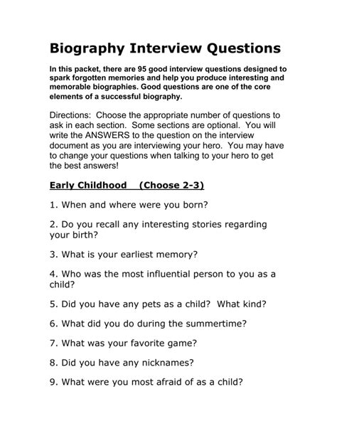 biography interview questions for middle school