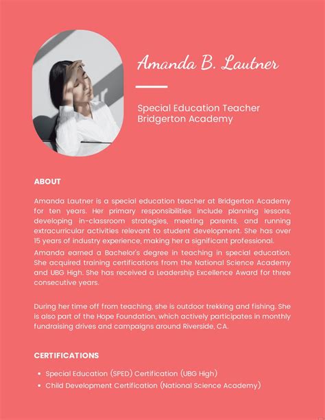 Biography Of A Teacher Sample