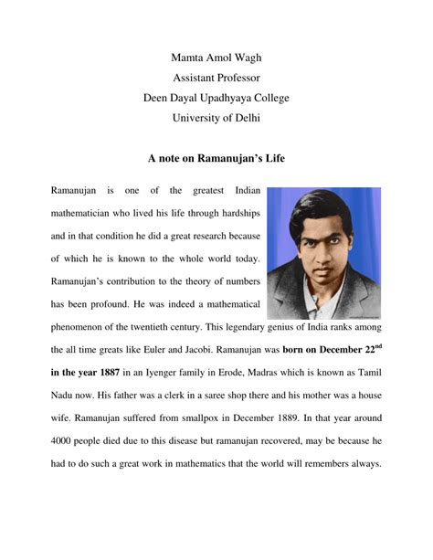 biography of ramanujan pdf