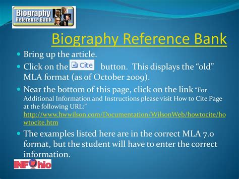 biography reference bank database examples
