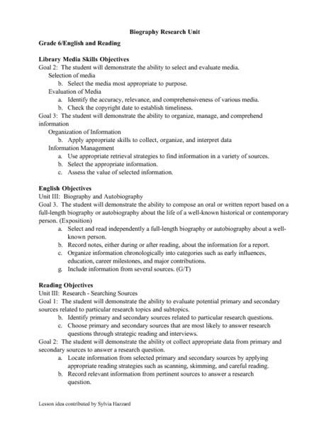 biography research lesson plan
