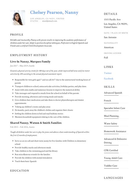 biography sample nanny resume