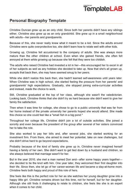 biography table of contents