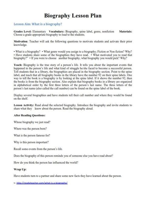 biography text features lesson plans 3rd grade