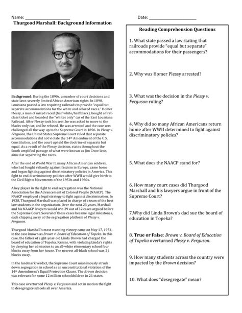 Biography Thurgood Marshall Worksheets K12 Workbook Thurgood Marshall Worksheet - Thurgood Marshall Worksheet