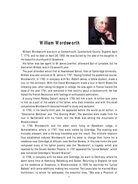 biography william wordsworth pdf to excel
