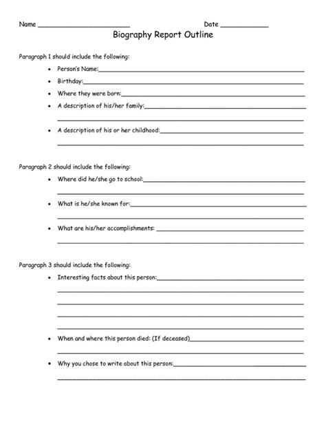 biography writing year 4 worksheets printable