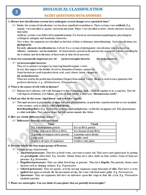 Biological Classification Packet Answers