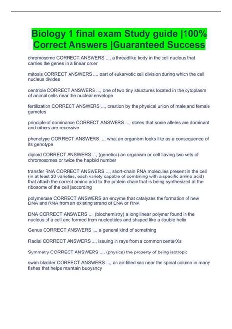 Biology 1 Final Examination Study Guide