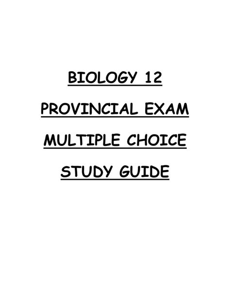 Biology 12 Provincial Exam Multiple Choice Studyanswers