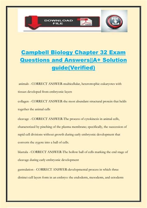 biology ch 32 study guide answers