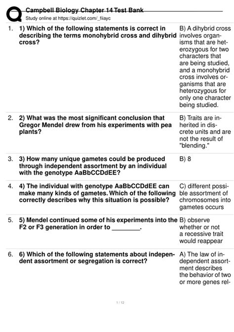 Biology Chapter 14 Assessment Answer Key