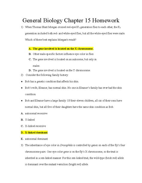 Biology Chapter 15 Assessment Answer Key