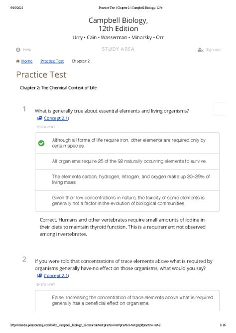 Biology Chapter 2 Test Answer Key