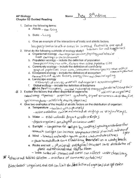 biology chapter 52 guided answer key