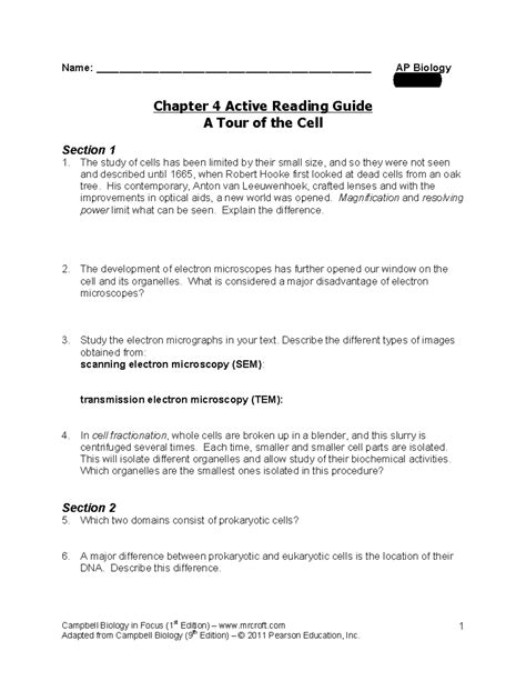 Biology Chapter Active Reading Guide Answers