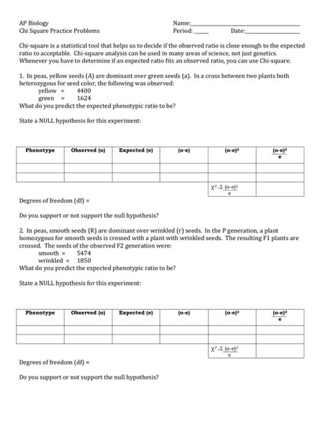 Biology Chi Square Practice Problems With Answers