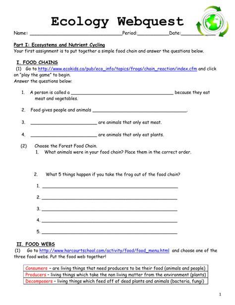 biology ecology webquest all answer key