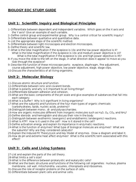 Biology Eoc Study Guide Answer Key 2021