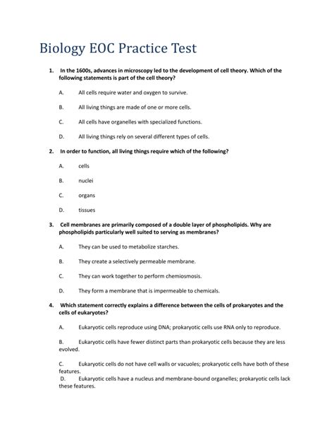 Biology Eoc Study With Practice Questions