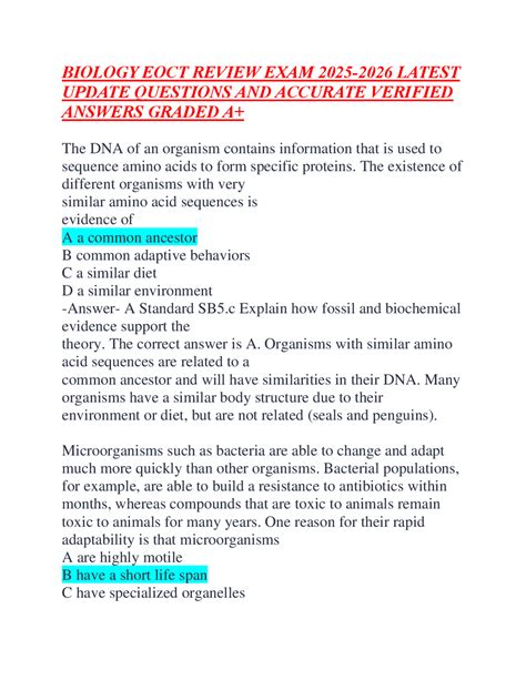 biology eoct pilot answer