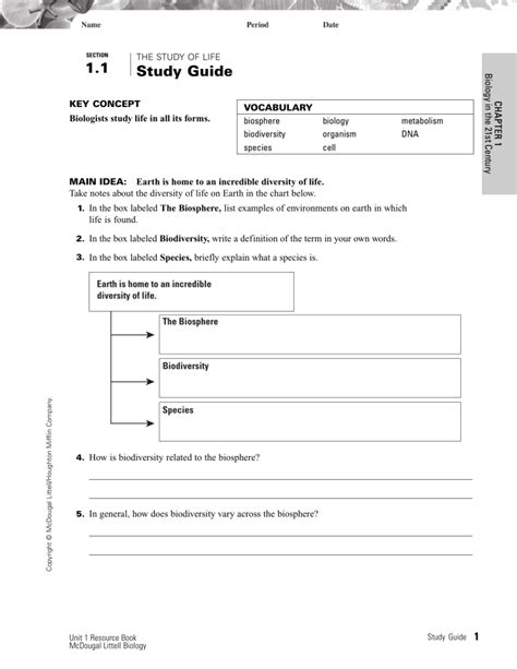 biology guided reading and study workbook chapter 1 answers