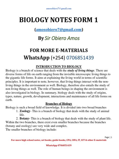 biology notes form one