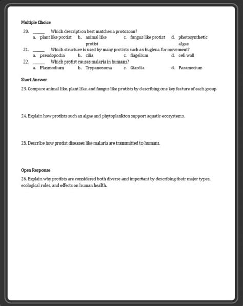Biology Protists Section Review Answer Key