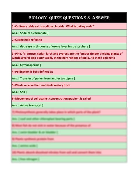biology quiz questions and answers for high school