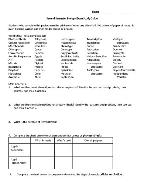 Biology Second Semester Exam Study Guide Answers