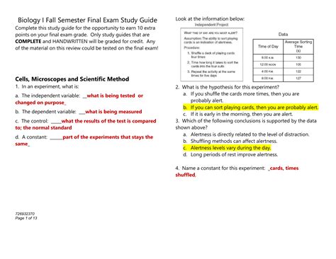 biology semester final exam study guide answers