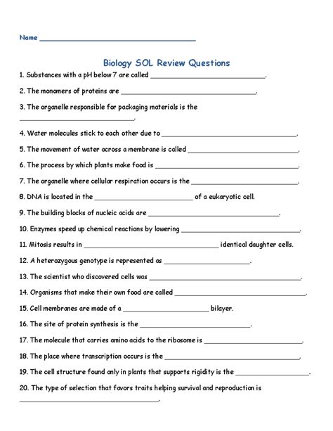 Biology Sol Practice Test