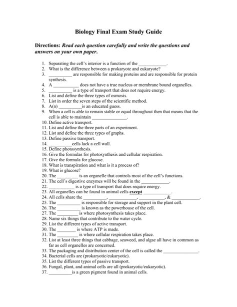 Biology Spring Final Exam Study Guide